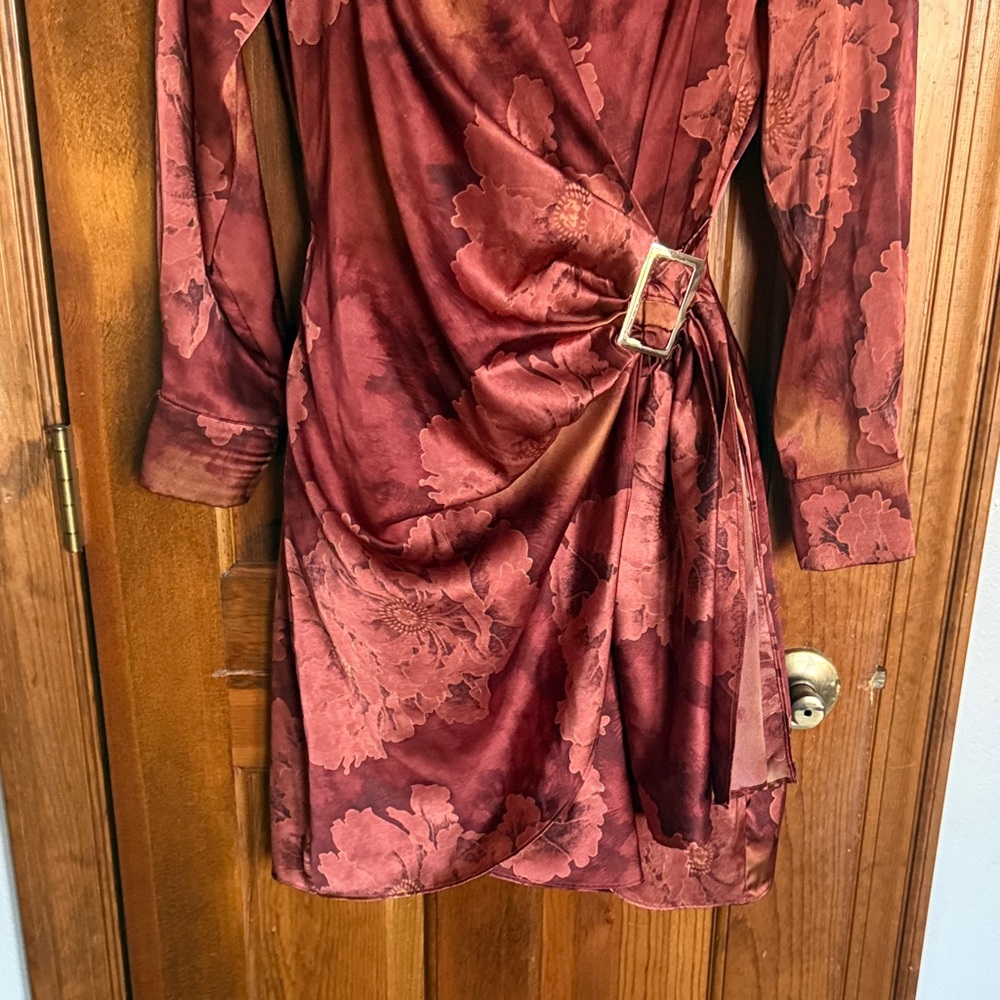 Lulu's Rust Floral Long Sleeve Dress - Picture 5 of 7